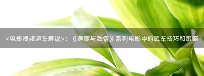 6080新视觉神马：<电影视频超车解说>：《速度与激情》系列电影中的飙车技巧和策略